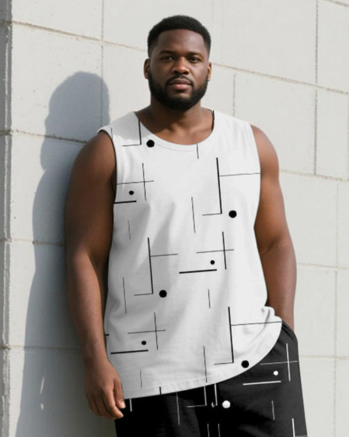 Big & Tall Black White Geometric Vest Pants Set for big men view 2