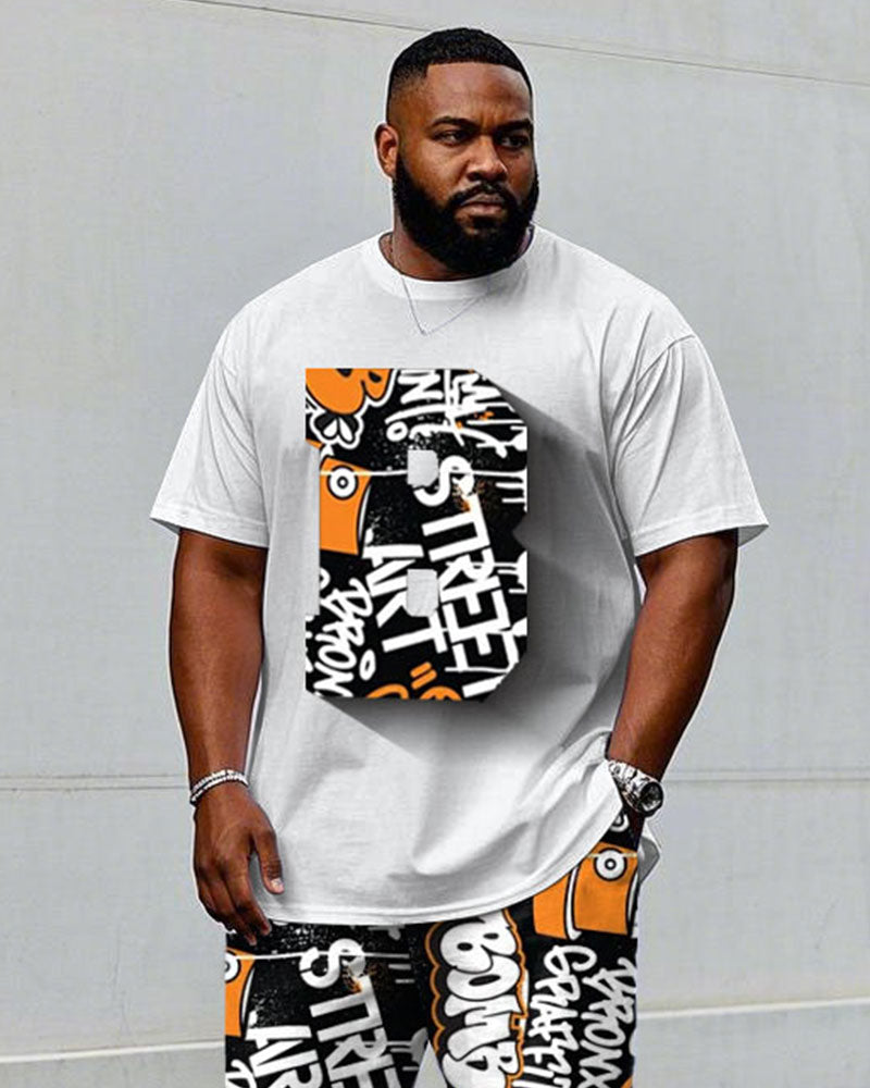 Big & Tall Graffiti Streetwear T-Shirt Pants Set for big men view 2