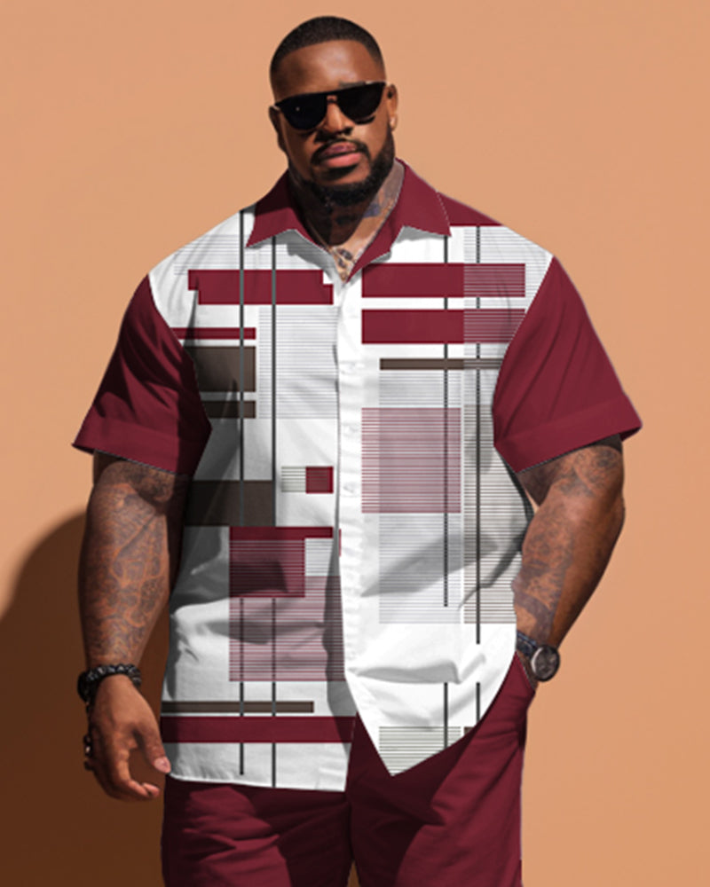 Big & Tall Colorblock Geometric T-Shirt Shorts Set for big men view 2
