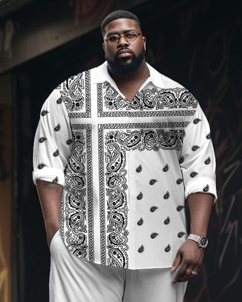 Big & Tall White Streetwear Vintage T-Shirt Pants Set for big men view 2