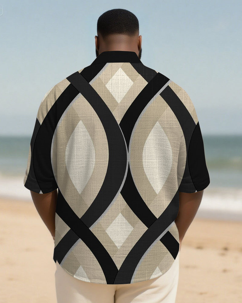 Big & Tall Geometric Striped Long Sleeve Shirt for big men view 2