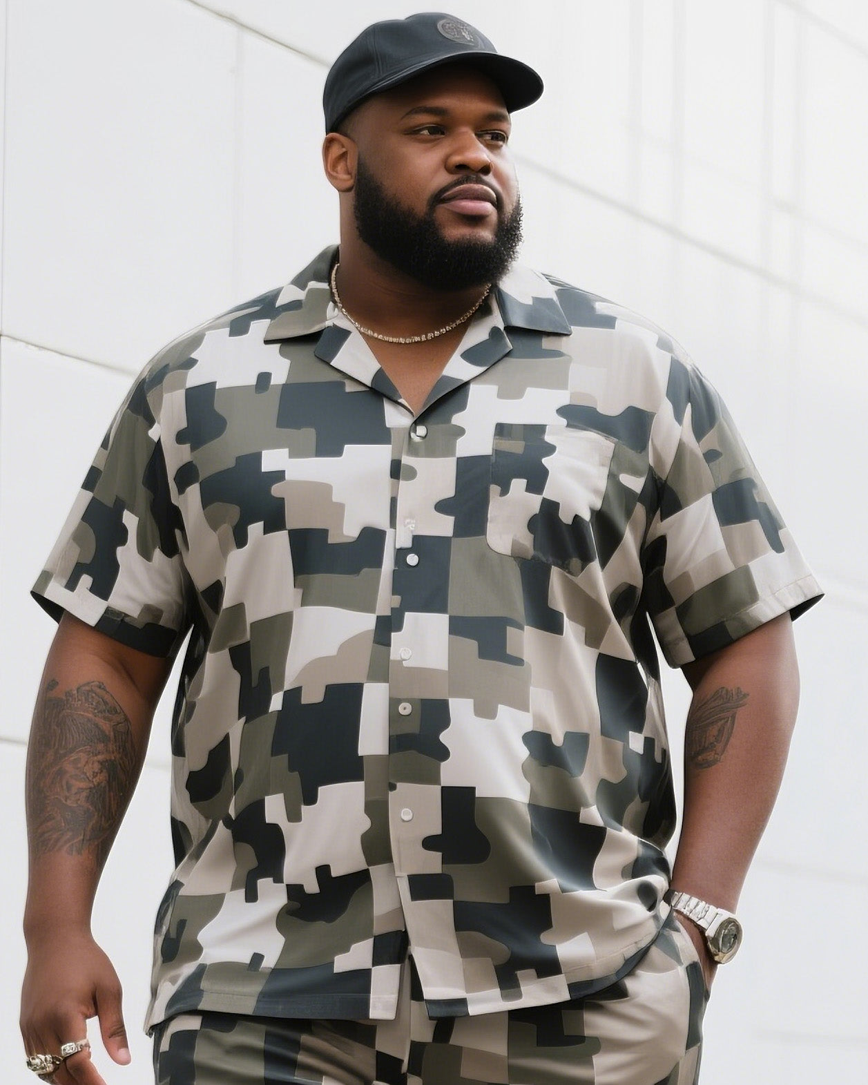 Big & Tall Camouflage T-Shirt Shorts Set for big men view 2