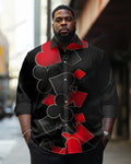 Big & Tall Black Red Geometric Long Sleeve Shirt for big men view 1