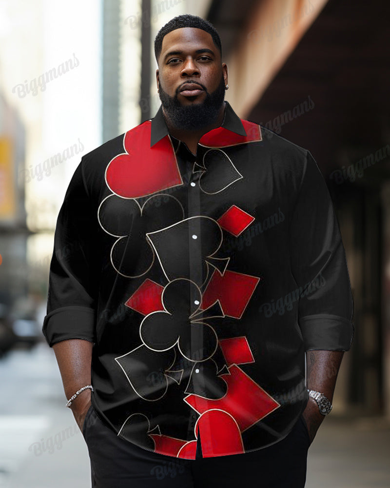 Big & Tall Black Red Geometric Long Sleeve Shirt for big men view 1