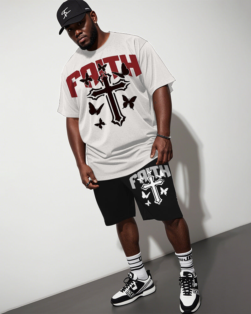 Big & Tall White Graphic T-Shirt Shorts Set for big men view 1