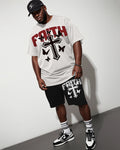 Big & Tall White Graphic T-Shirt Shorts Set for big men view 1