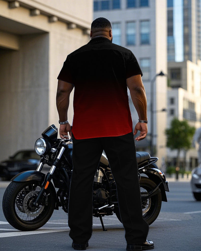 Big & Tall Black Red Gradient T-Shirt Pants Set for big men view 4