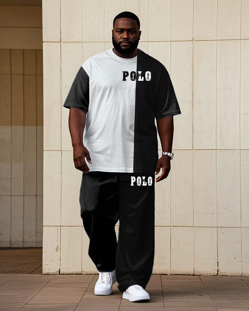 Big & Tall Black White Streetwear T-Shirt Pants Set for big men view 1