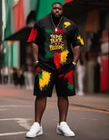 Big & Tall Black Graphic Graffiti T-Shirt Shorts Set for big men view 1