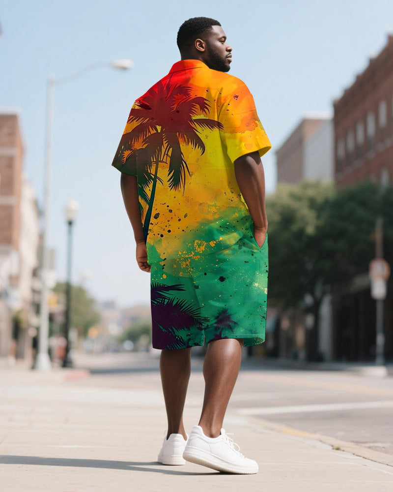 Big & Tall Juneteenth Hawaiian T-Shirt Shorts Set for big men view 4