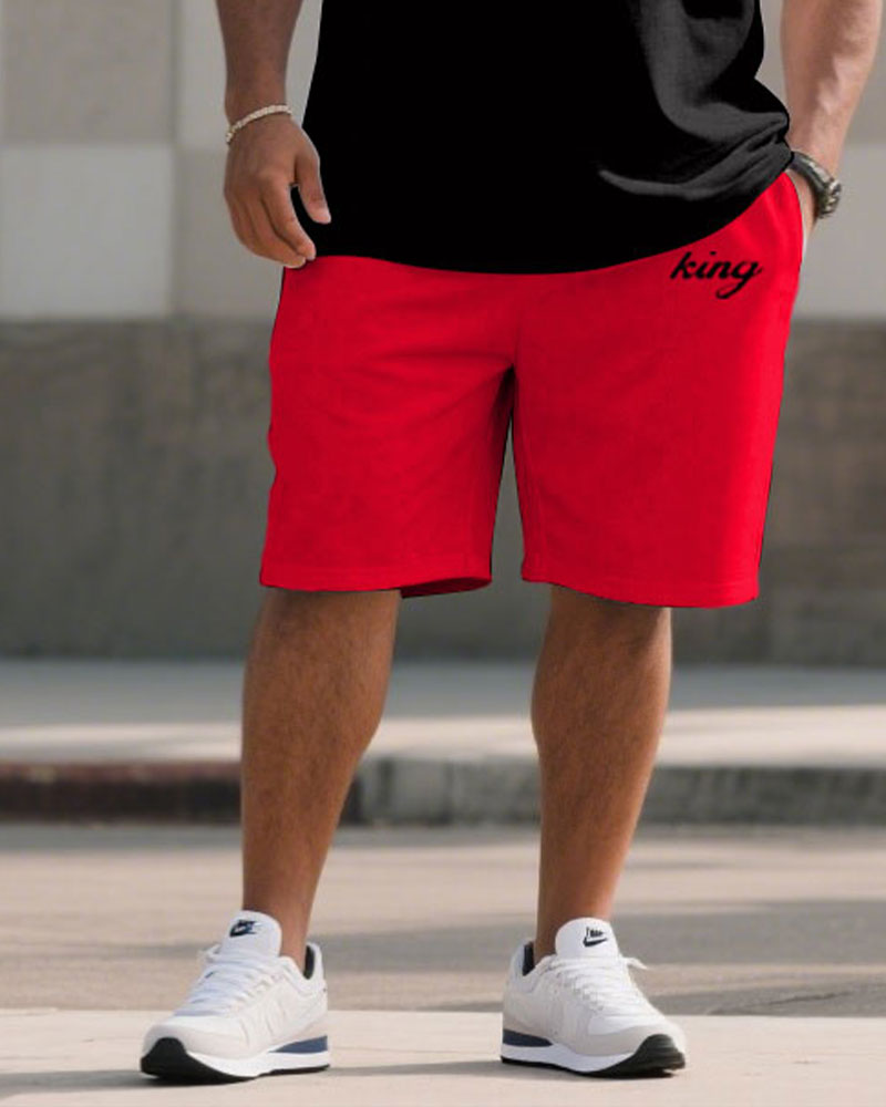 Big & Tall Black Red Colorblock T-Shirt Shorts Set for big men view 3