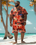 Big & Tall Hawaiian Gradient T-Shirt Shorts Set for big men view 2