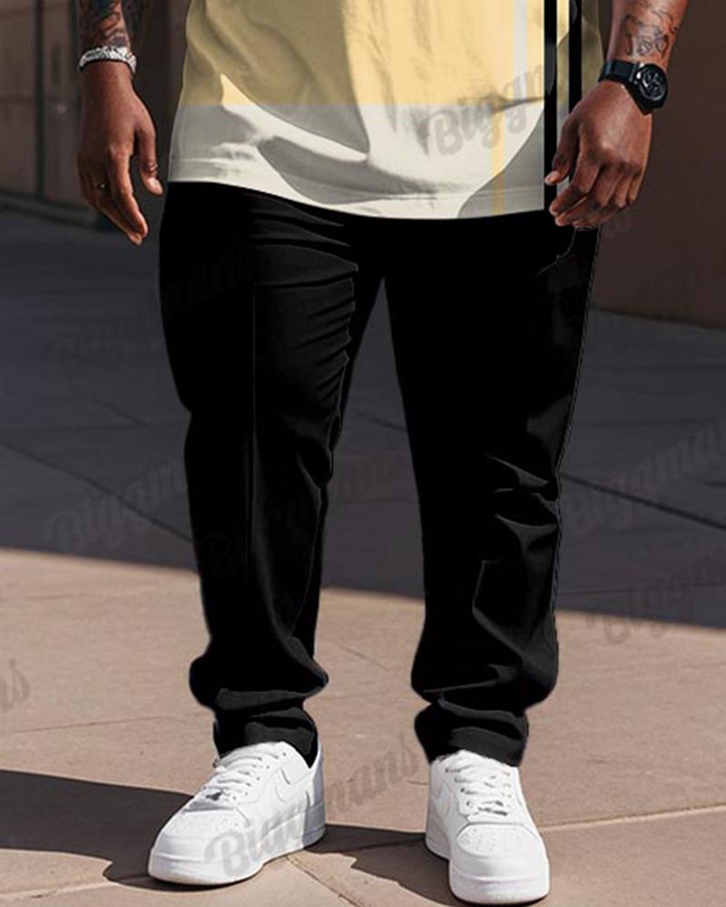 Big & Tall Black Yellow Colorblock T-Shirt Pants Set for big men view 5