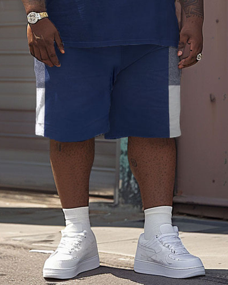 Big & Tall Colorblock Patchwork T-Shirt Shorts Set for big men view 3