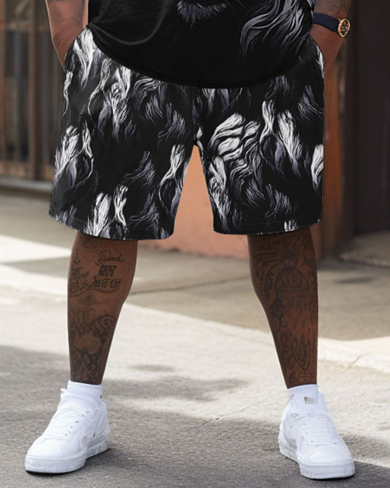 Big & Tall Black White Graphic T-Shirt Shorts Set for big men view 3