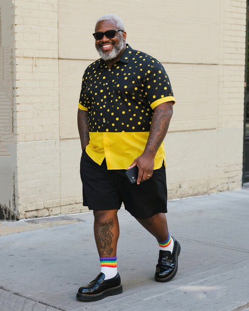 Big & Tall Black Yellow Hawaiian T-Shirt Shorts Set for big men view 1