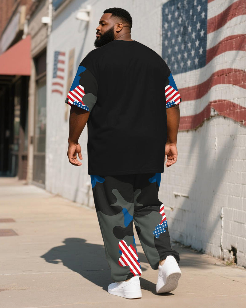Big & Tall Colorblock Striped T-Shirt Pants Set for big men view 4