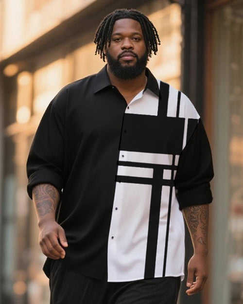Big & Tall Black White Graphic T-Shirt Pants Set for big men view 2