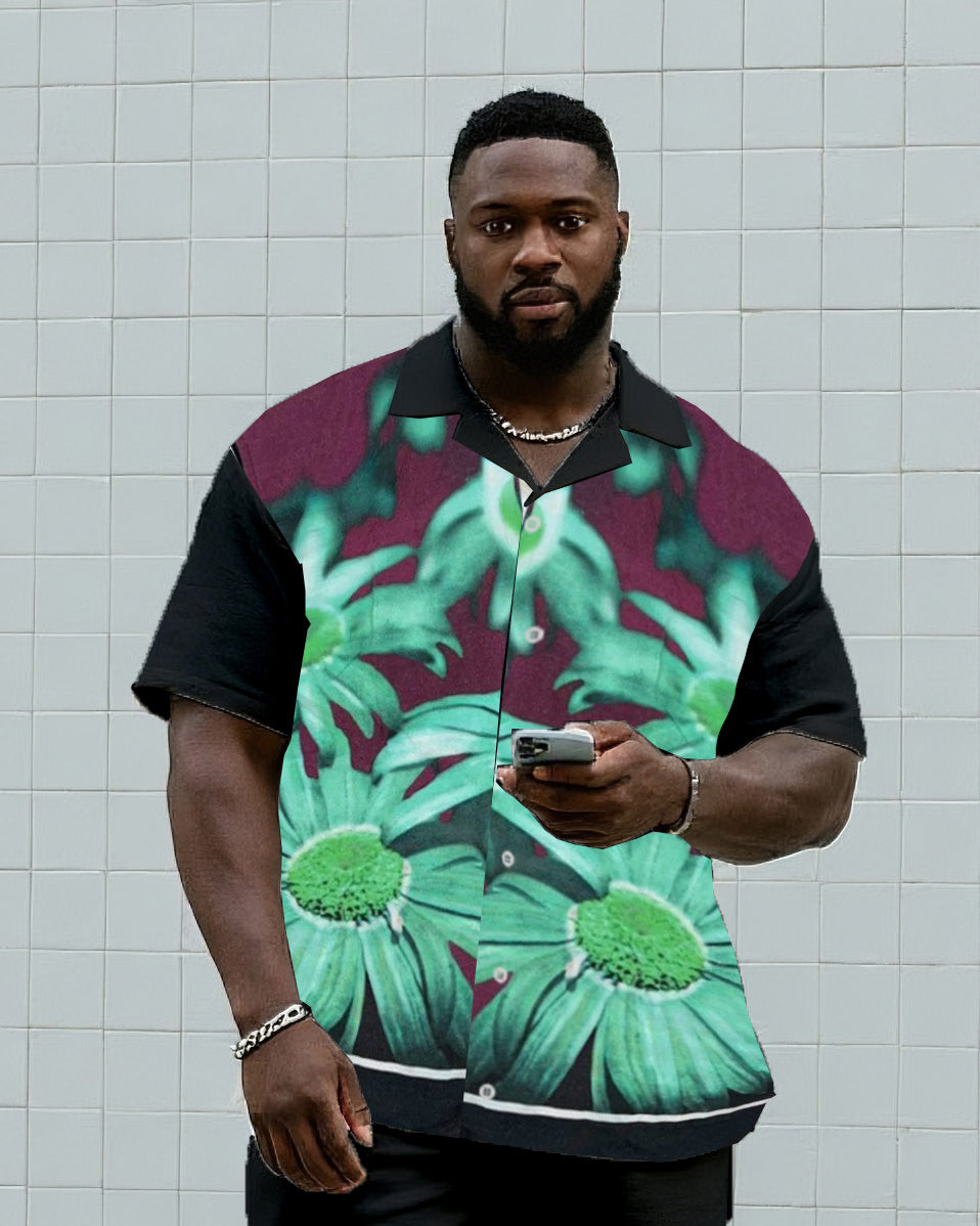 Big & Tall Gradient Floral Vintage T-Shirt Shorts Set for big men view 2