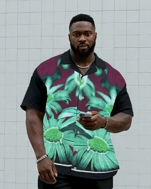 Big & Tall Gradient Floral Vintage T-Shirt Shorts Set for big men view 2