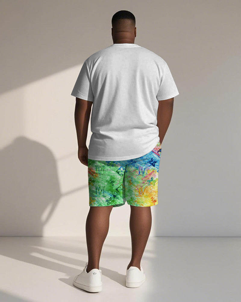 Big & Tall Gradient Geometric T-Shirt Shorts Set for big men view 4