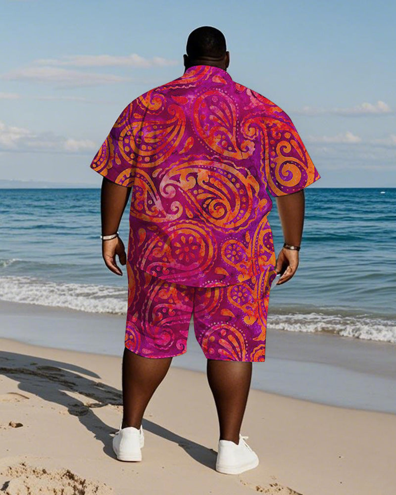 Big & Tall Hawaiian Graphic T-Shirt Shorts Set for big men view 4