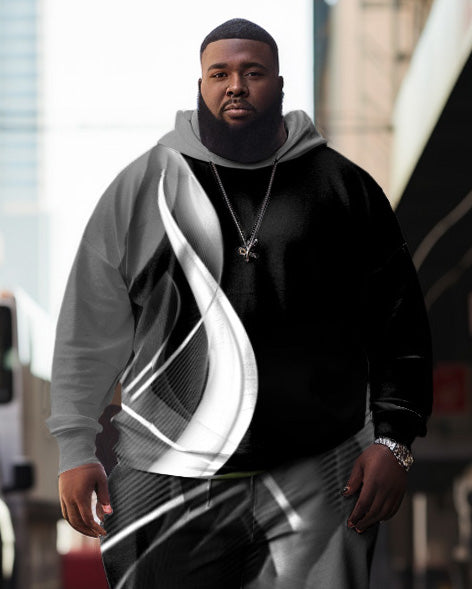 Big & Tall Geometric Streetwear Hoodie Sweatpants Set for big men view 2