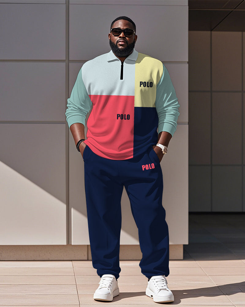 Big & Tall Colorblock Graphic Polo Pants Set for big men view 1