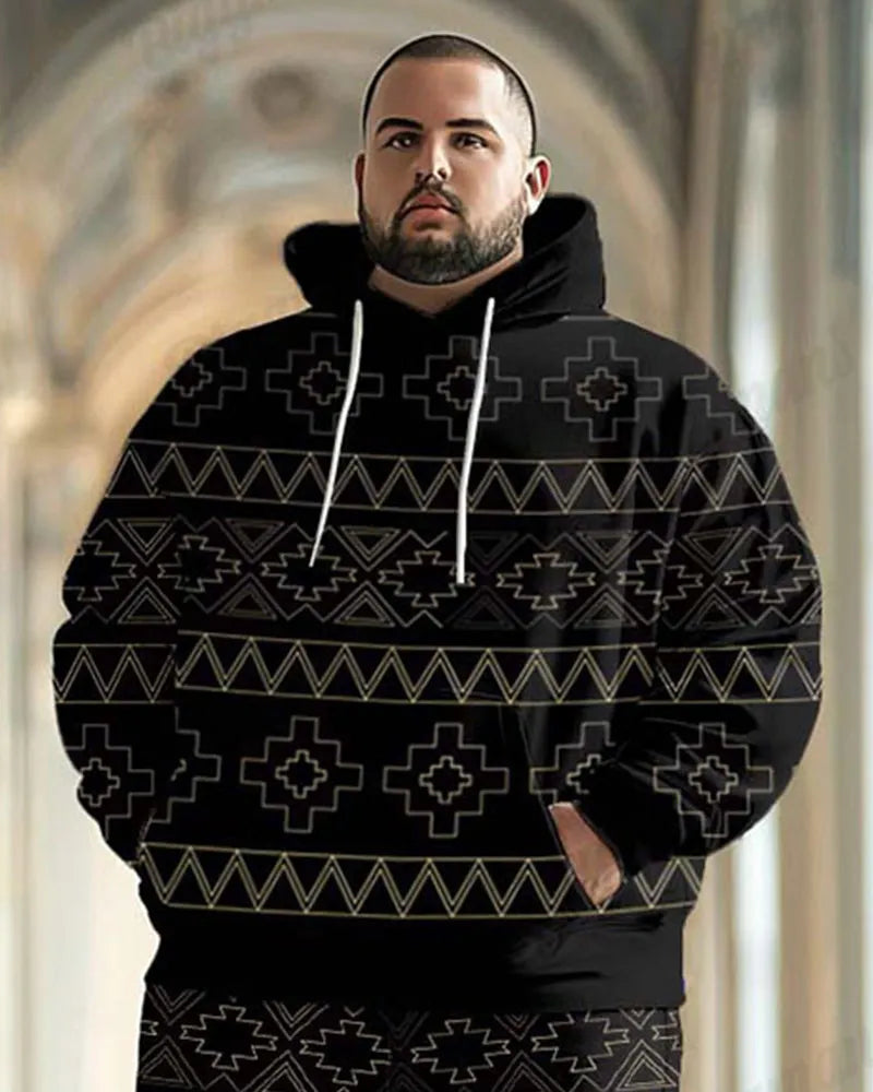 Big & Tall Black Geometric Hoodie Sweatpants Set for big men view 2
