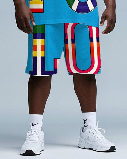 Big & Tall Colorblock Graphic T-Shirt Shorts Set for big men view 3