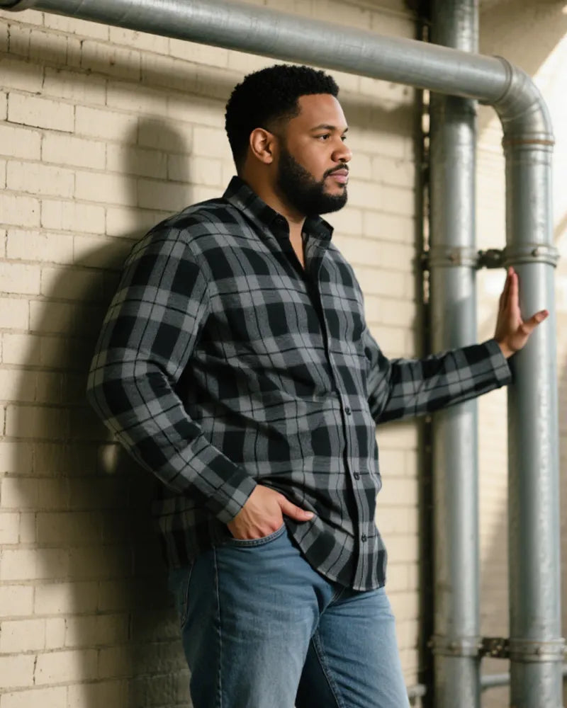 Big & Tall Black Plaid Jeans for big men view 15