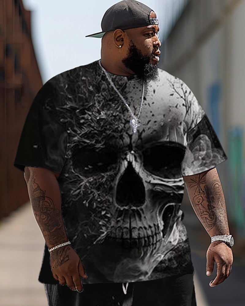 Big & Tall Gradient Graphic Skull T-Shirt Pants Set for big men view 2