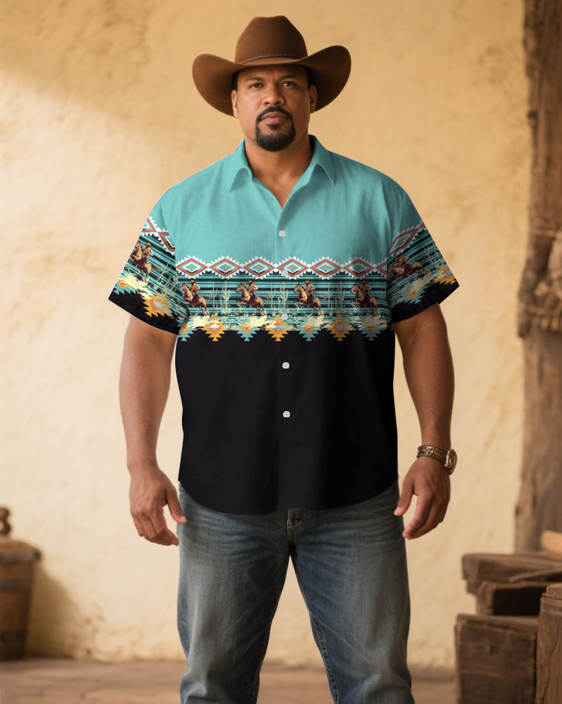 Big & Tall Black Green Western Short Sleeve Shirt for big men view 1