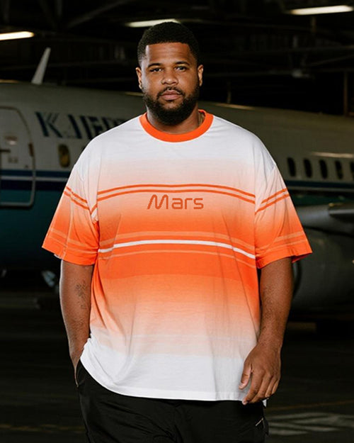 Big & Tall Orange Gradient Striped T-Shirt Pants Set for big men view 2