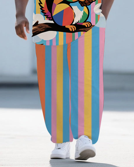 Big & Tall Striped T-Shirt Pants Set for big men view 3