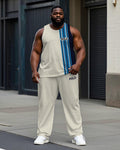 Big & Tall Blue Colorblock Striped Vest Pants Set for big men view 1