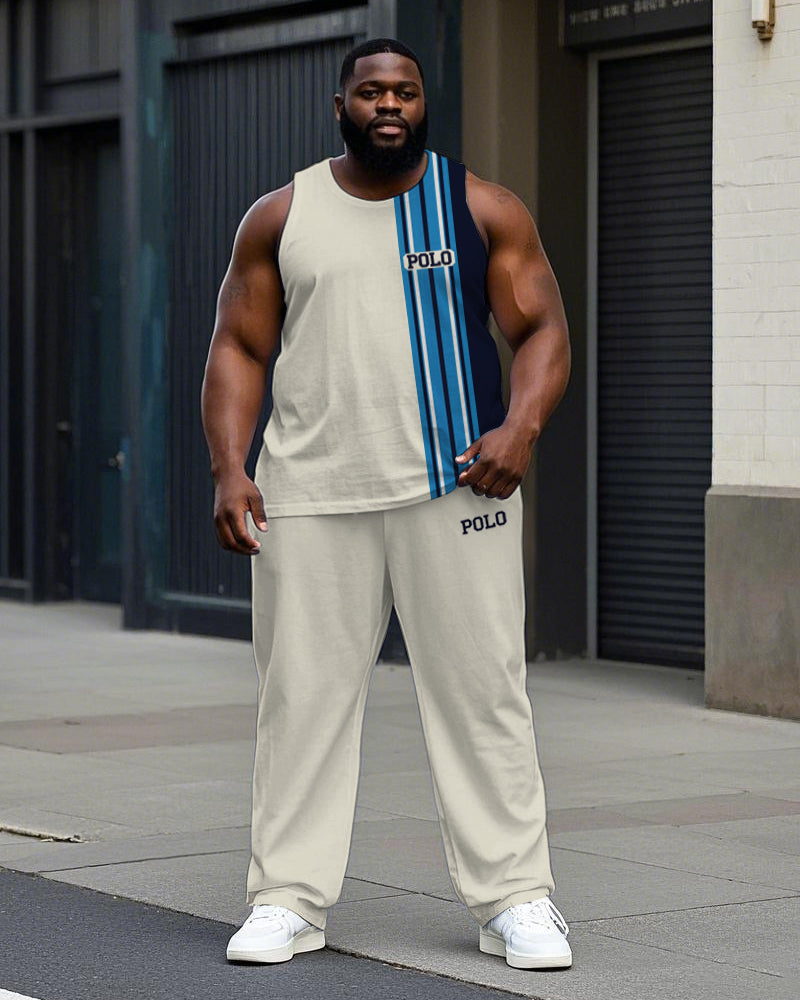 Big & Tall Blue Colorblock Striped Vest Pants Set for big men view 1