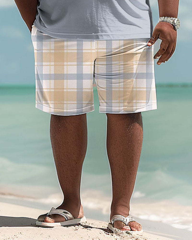 Big & Tall Hawaiian Plaid T-Shirt Shorts Set for big men view 3