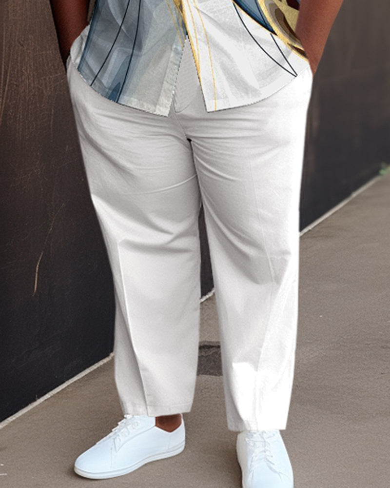Big & Tall White Gradient T-Shirt Pants Set for big men view 3