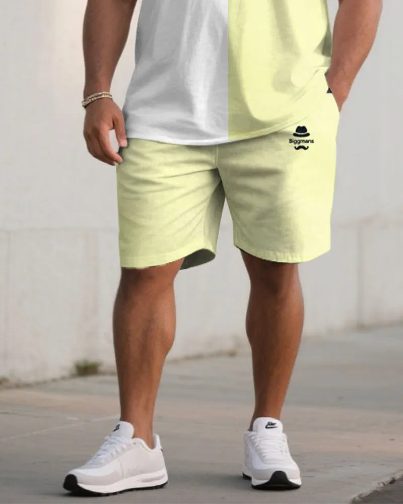 Big & Tall Black White Streetwear T-Shirt Shorts Set for big men view 3