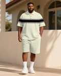 Big & Tall Geometric Striped Graphic Polo Shorts Set for big men view 1