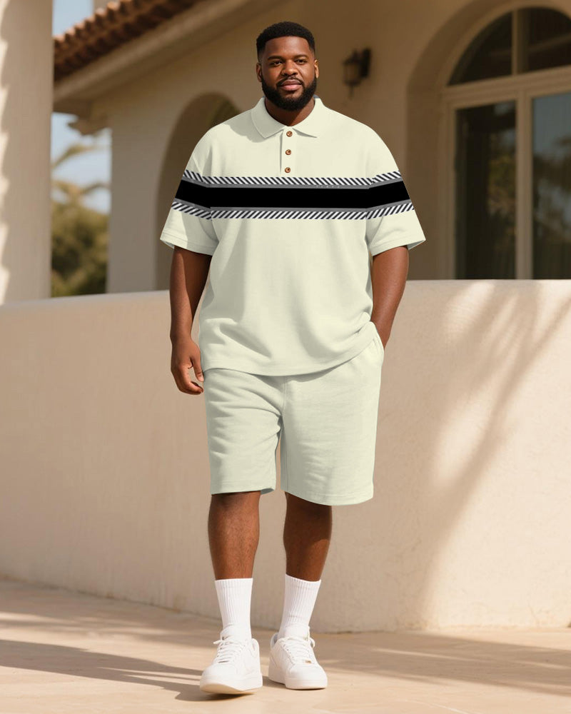 Big & Tall Geometric Striped Graphic Polo Shorts Set for big men view 1