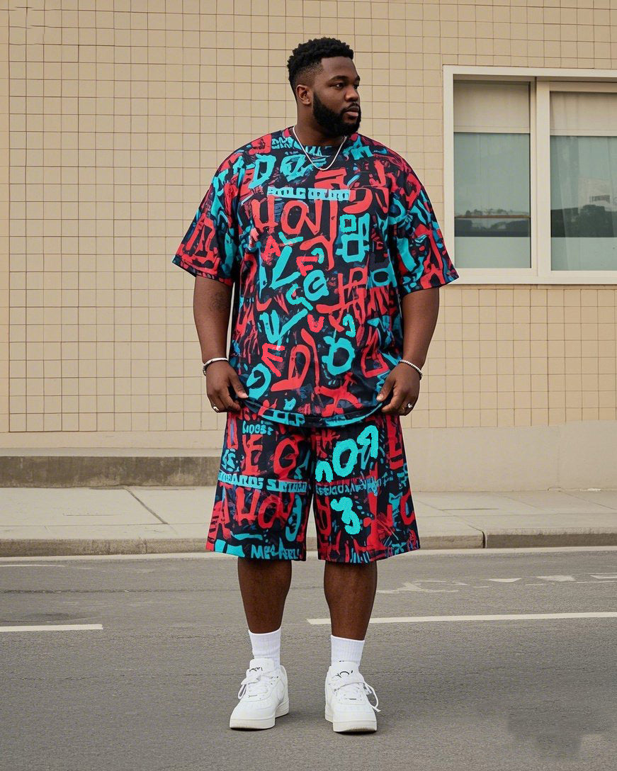 Big & Tall Graffiti T-Shirt Shorts Set for big men view 1