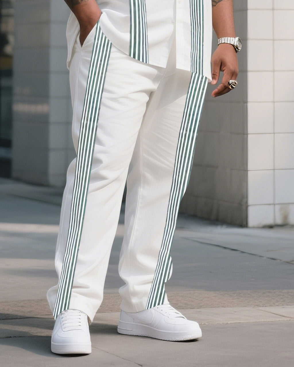 Big & Tall Geometric Striped T-Shirt Pants Set for big men view 3