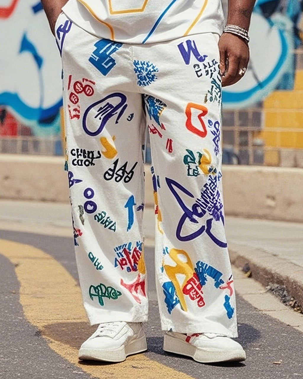 Big & Tall Graffiti Streetwear Vest Pants Set for big men view 3