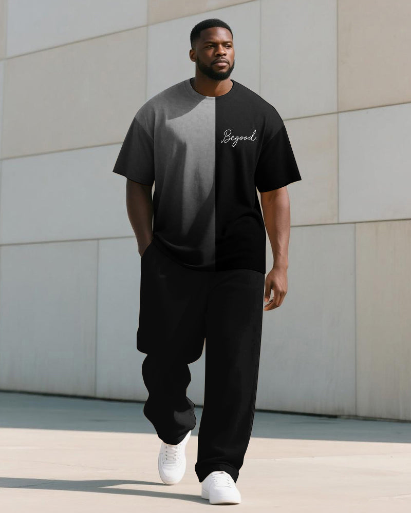 Big & Tall Colorblock Gradient T-Shirt Pants Set for big men view 1