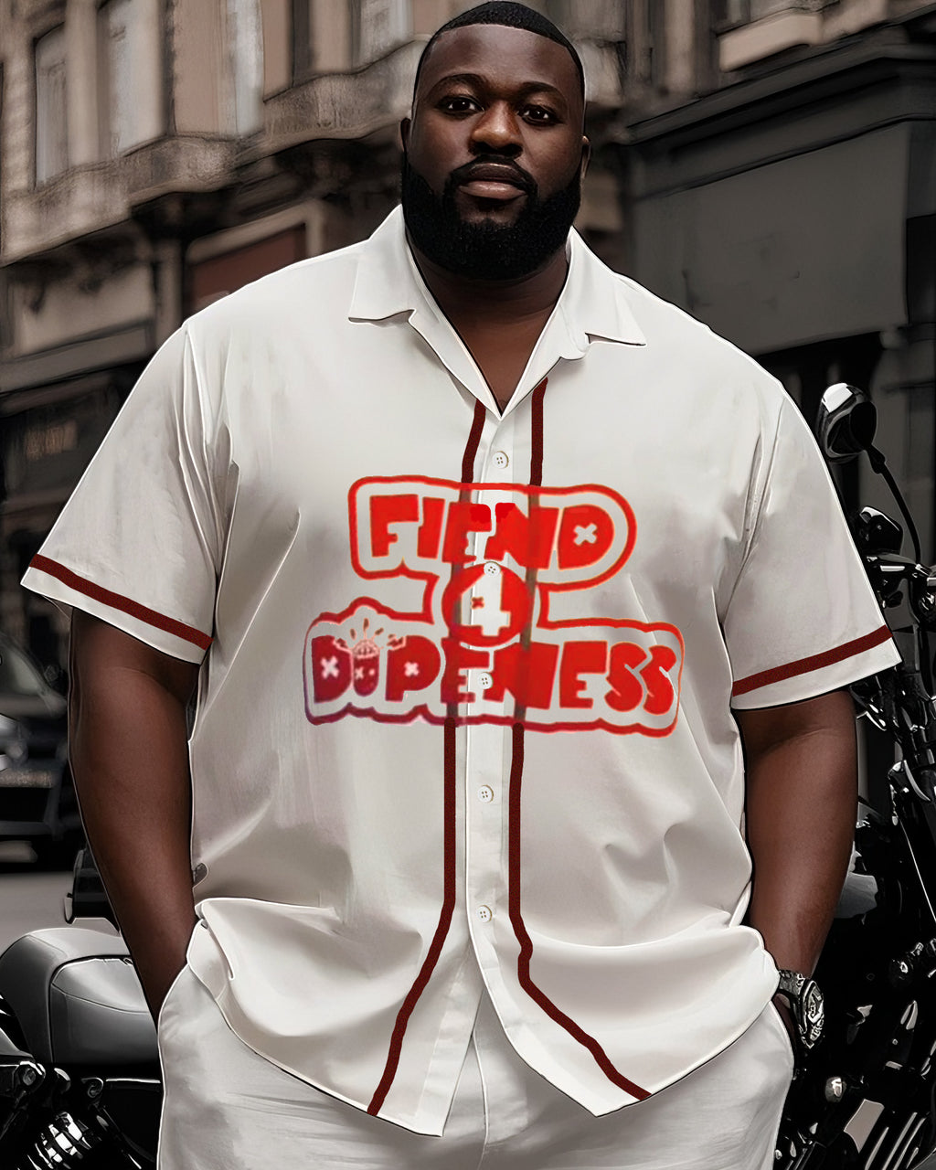 Big & Tall White Graphic T-Shirt Shorts Set for big men view 2