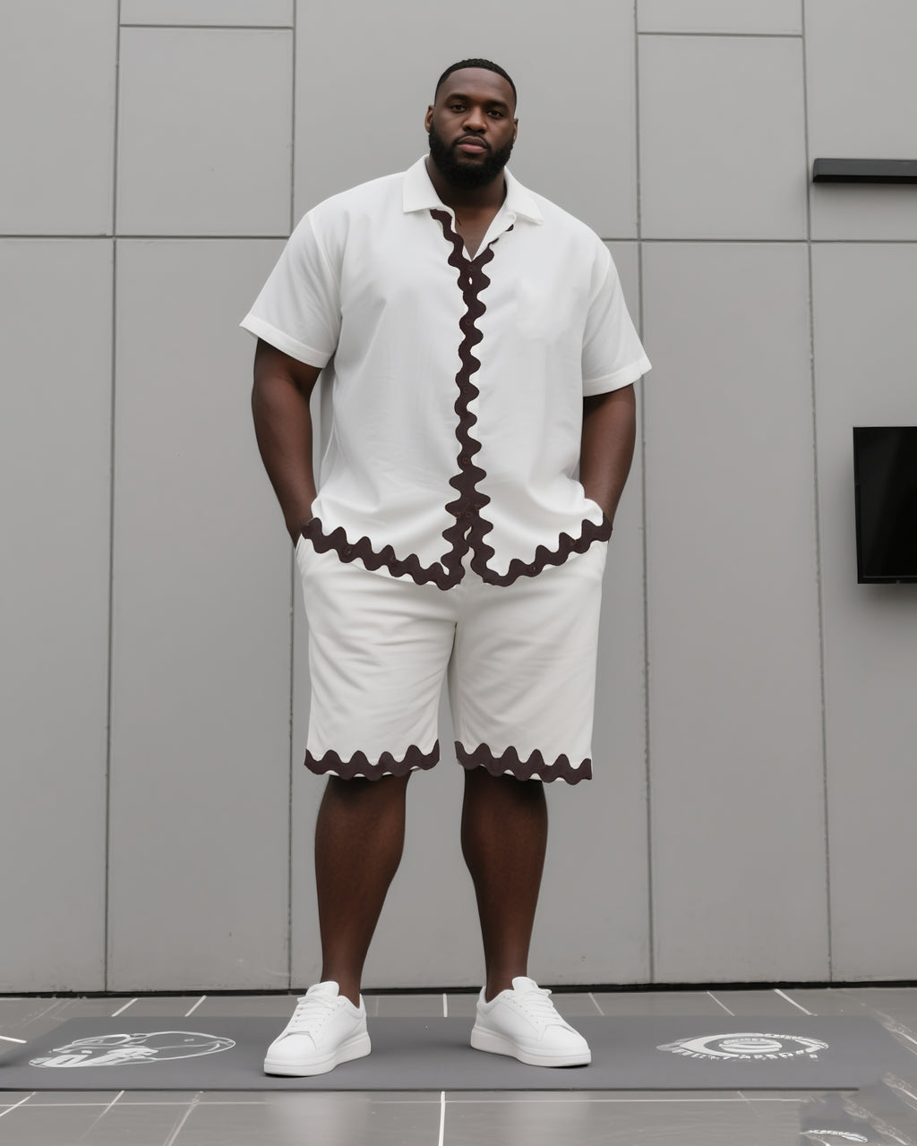 Big & Tall Colorblock Geometric T-Shirt Shorts Set for big men view 1