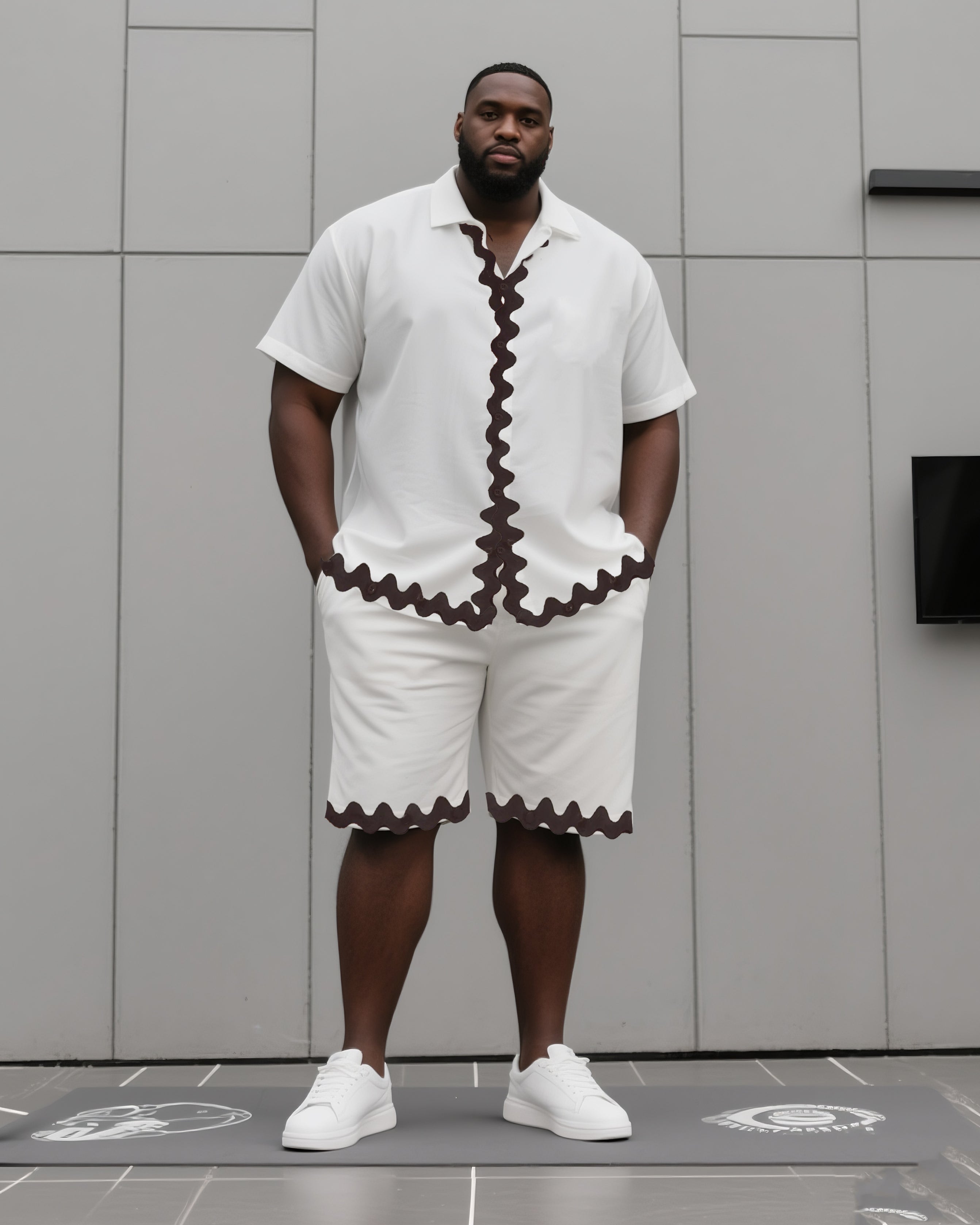 Big & Tall Colorblock Geometric T-Shirt Shorts Set for big men view 1