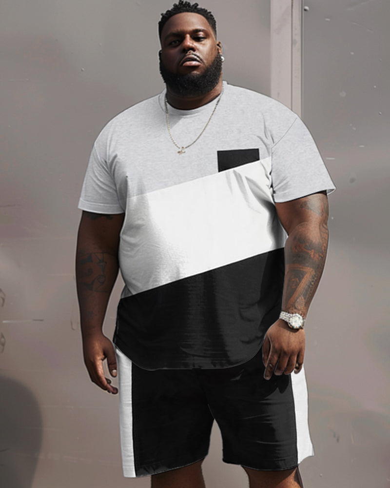 Big & Tall Black White Colorblock Two-piece Set for big men view 1